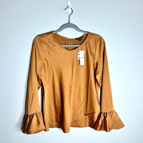 J.Crew Winter Garden Top Flared Cuff Sleeves Satin Finish Festive Career Party M - Picture 1 of 5